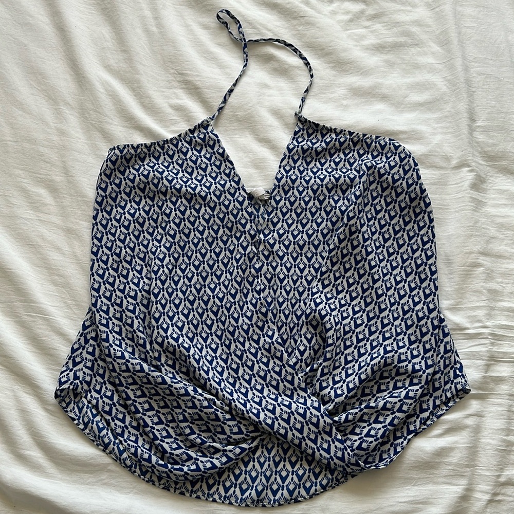 Blue and white halter top blouse